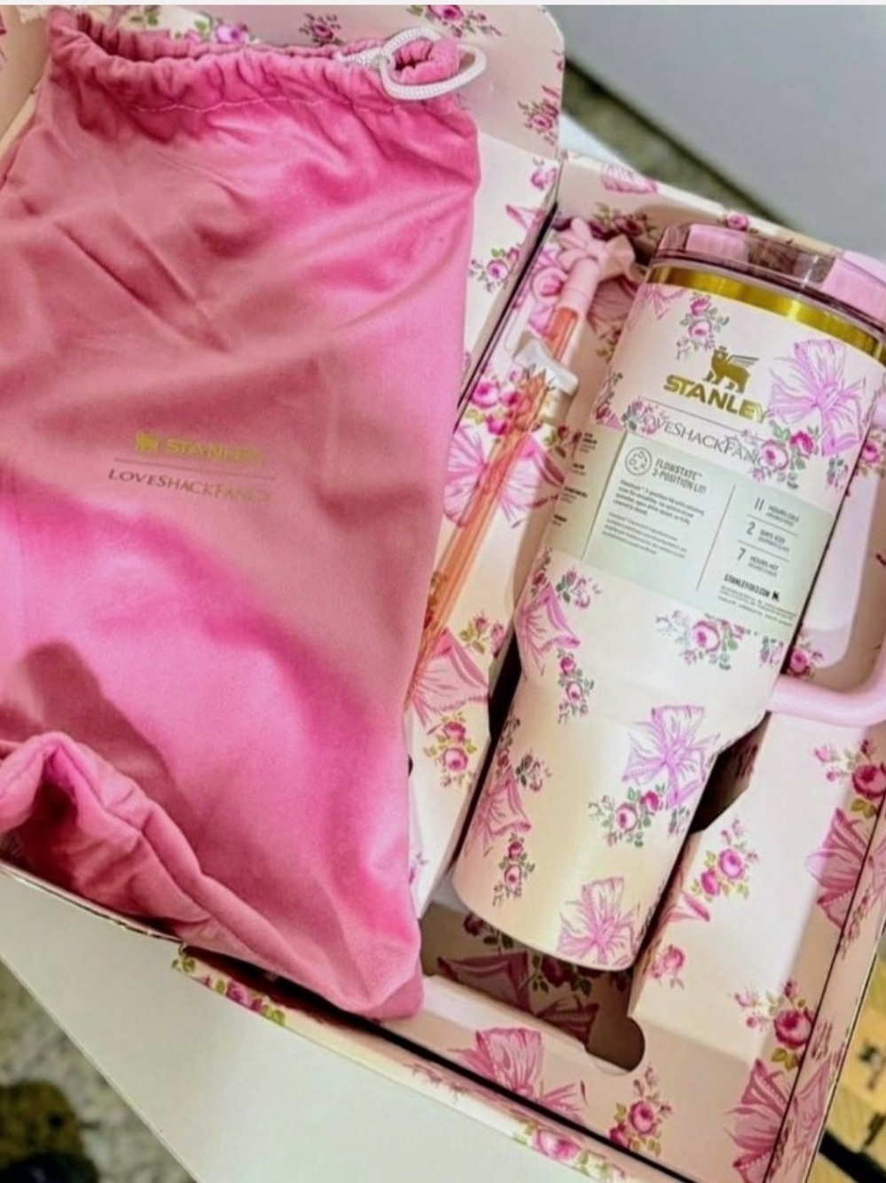 Stanley Pink Cream Floral Quencher Tumbler